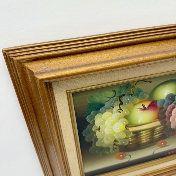 Vintage Original Still Life Basket of Fruit Grapes Painting Framed Signed 8x10 - Picture 6 of 8